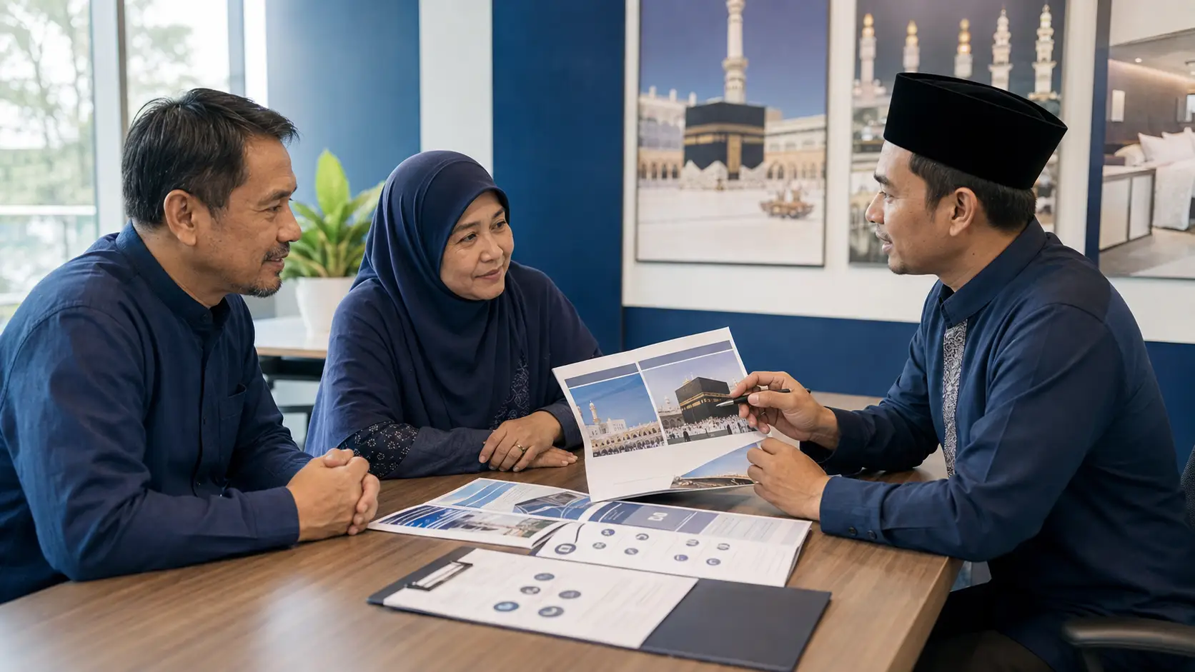 Calon jamaah berkonsultasi untuk memilih travel umroh premium yang aman